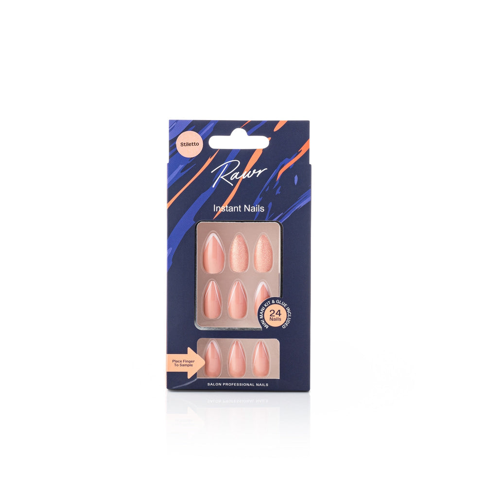 Rawr Stick On Nails Pink/White/Glitter Stiletto