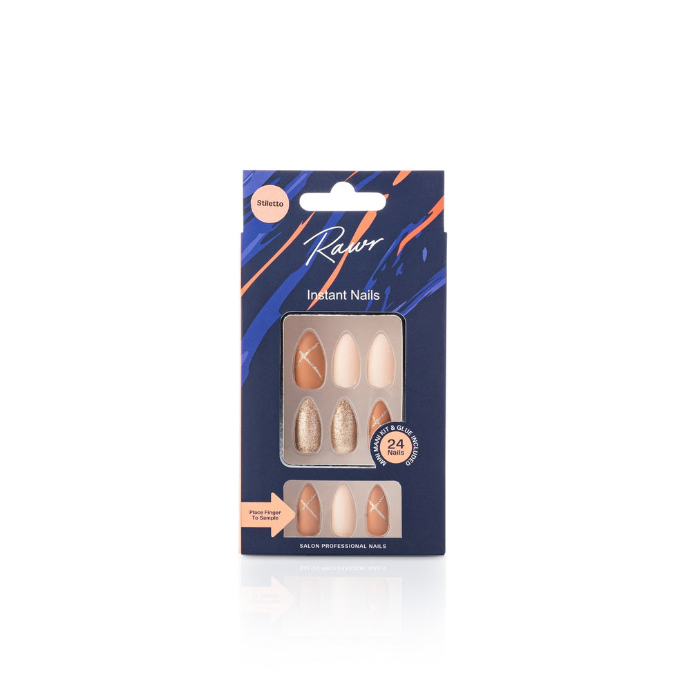 Rawr Stick On Nails Brown/Beige/Glitter Stiletto