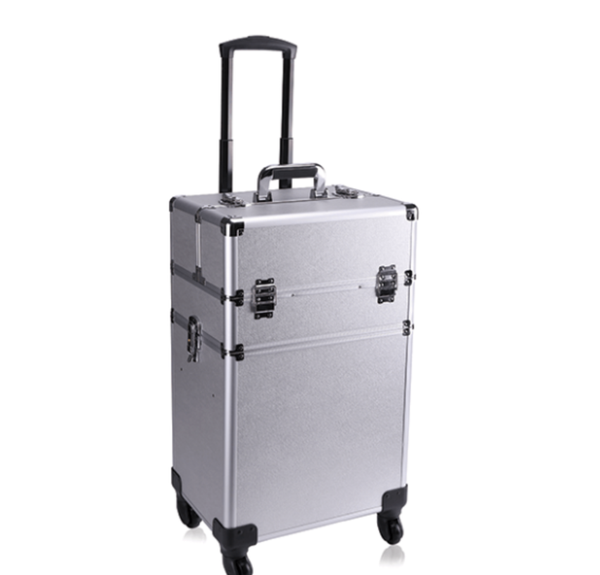Beauty Storage Box Silver Leather Large