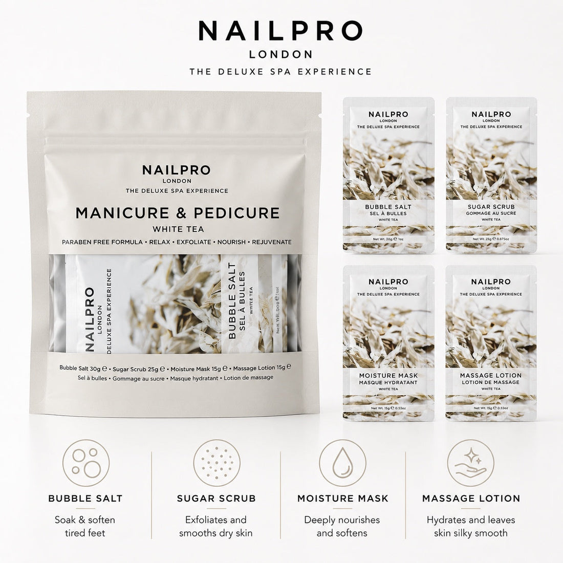 Nail Pro 4 Step Mani & Pedi Deluxe Spa Kit - White Tea