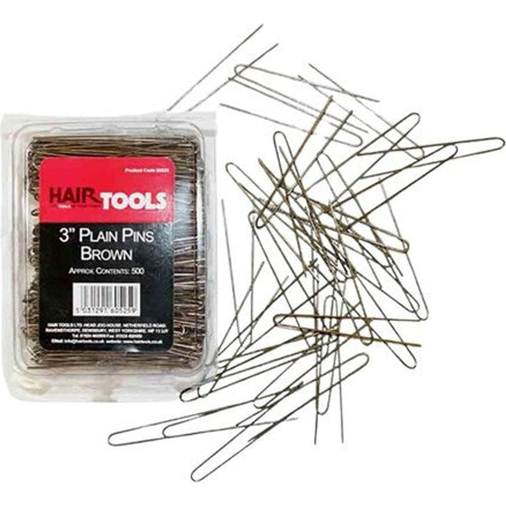 Hair Tools 3 Inch Plain Pins Brown Pack 500